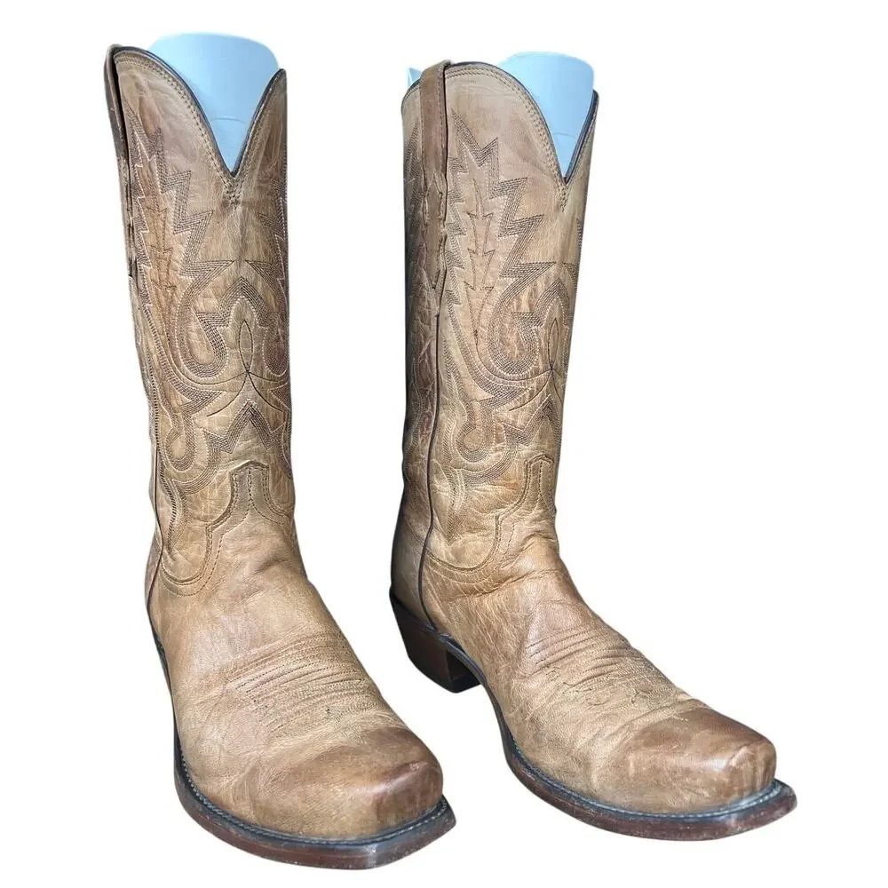 Lucchese Men’s Lewis Mad Gog Goat Tan Leather Cowboy Boot Size US 8.5 D